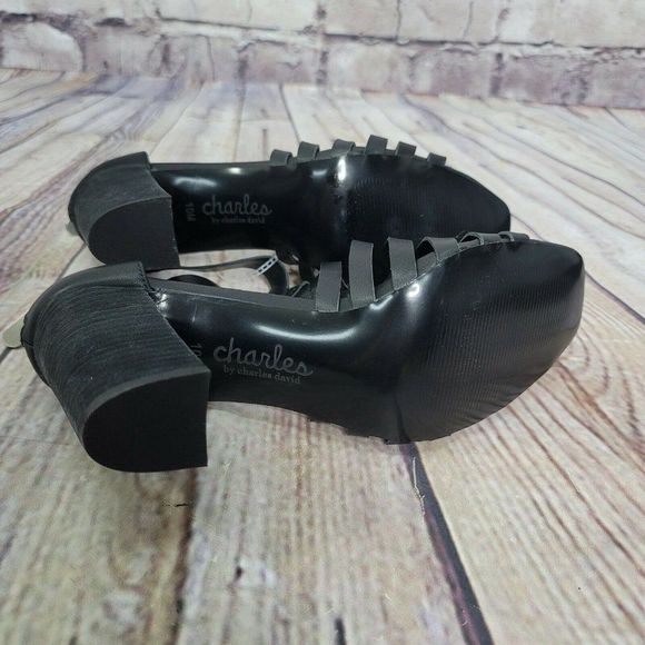 Charles by Charles David 10M Black Leather Caged Black Heel Open Toe Sandals - Picture 9 of 9